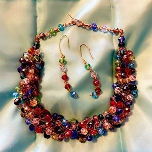 Handcrafted necklace made of copper wire & colorful beads  Matching earrings.